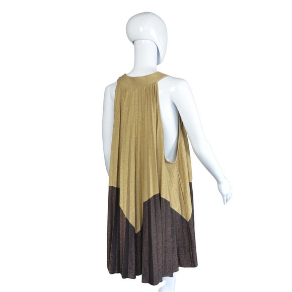 NWT Free People Gold and Metallic Plum Pleated Halter Top/Mini Dress - Size S - Picture 9 of 11